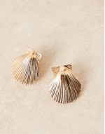 statement shell drop earrings in gold